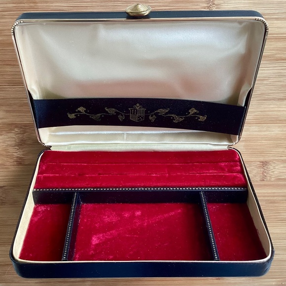 Vintage Black Gold Leather Red Velvet Men's Jewel Box Valet Station Travel Case - Picture 7 of 13